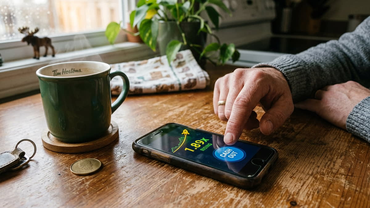 Player tapping cash out during a crash game gambling round on mobile